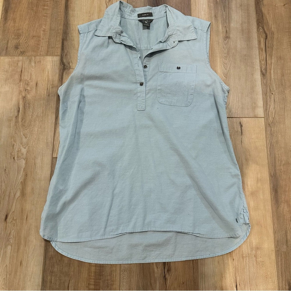Eddie Bauer Classic Button Up Sleeveless Shirt Tank Light Blue Small